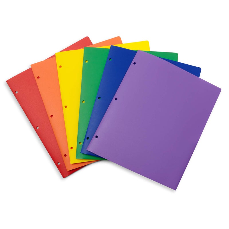 Blue Summit Supplies Plastic Folders with Pockets, Reinforced Corners, Durable 2 Pocket Folder with Corner Flaps Inside to Hold Papers in Place, Assorted Color Pocket Folders, 6 Pack - Image 1
